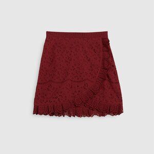 Claudie Pierlot Paris Red Eyelet Detail Wrap Mini Skirt with Ruffles Size 38